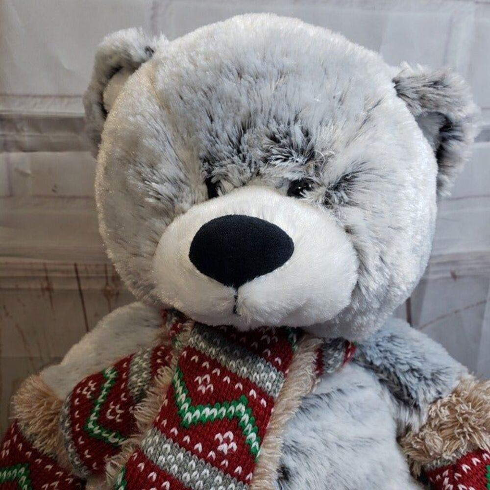 Adorable Huggable Hugfun Christmas Gray Teddy Bear Plush Stuffed Animal 17"